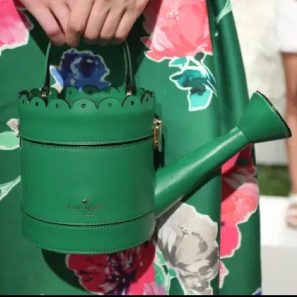 Kate Spade Spring Forward Watering Can Purse Handbag Leather Green Original 08'